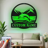 Cartel de metal personalizado con escena oceánica de delfines y luz LED, regalo para amantes de la playa, decoración costera para el hogar