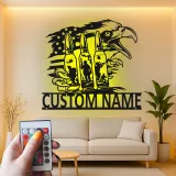 Custom Military Eagle Led Light Metal Wall Art Personalized Patriotic Gift for Veterans Man Cave or Office Decor