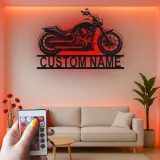 Cruiser Motorcycle LED Sign | Custom Name Metal Wall Art | Personalized Biker Gift for Garage Decor