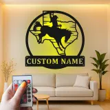 Panneau Métal Personnalisé Rodeo | Art Murale LED Cowboy du Texas | Décor Western Personnalisé pour Maison de Ranch ou Cadeau