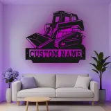 Insegna in metallo personalizzata con LED Bulldozer Regalo per appassionati di costruzione Decorazione per garage o ufficio 1