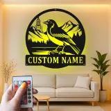 Custom Magpie Mountain Scene Led Light Metal Wall Art Personalized Nature Lover Gift Rustic Home Decor