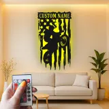 Personalized Motocross Metal Art | LED Dirt Bike American Flag Sign | Custom Name Wall Decor for Teen Boy Bedroom or Garage Gift