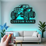 Insegna in Metallo Monster Truck Personalizzata | Luce LED da Parete Personalizzata per Stanza dei Bambini | Decorazione Veicolo Fuoristrada | Regalo per Ragazzi