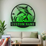 Art mural en métal requin blanc LED | Enseigne océan personnalisée | Décoration murale nautique pour bureau et maison côtière | Accent prédateur marin