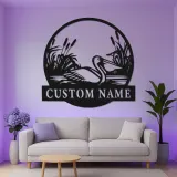 Decoración mural LED de pelícano | Cartel de metal personalizado con nombre para casas costeras | Silueta náutica de ave | Decoración para casa de playa
