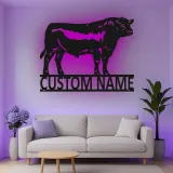 Cartel de metal LED personalizado de toro, regalo para ranchero, decoración de granja para amantes del ganado