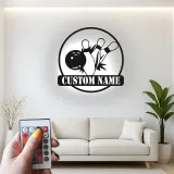Insegna in metallo LED personalizzata con birilli da bowling - Regalo per appassionati di bowling e decorazione per sala giochi