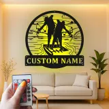 Insegna in metallo da pesca su misura | Arte murale LED personalizzata per casa al lago e baita | Regalo per pescatore