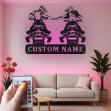 Décoration murale en métal personnalisée pour couple de motards avec rétroéclairage LED - Cadeau de motard pour couples, décoration de garage ou de man cave
