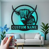 Highland Cow LED Metal Wall Art | Custom Ranch Sign | Personalized Farmhouse Decor Gift for Home & Business