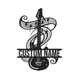 Personalized Guitar LED Sign | Custom Metal Wall Art for Music Studio | Musician Name Plaque with Music Notes