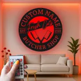 Décoration murale en métal personnalisée avec lumière LED pour boucherie
