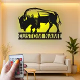 Insegna in metallo LED personalizzata con bisonte - Regalo selvatico per la casa - Decorazione rustica per soggiorno