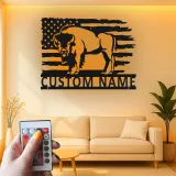 Décoration murale en métal LED personnalisée avec un bison et le drapeau américain - Cadeau patriotique pour lui, décoration rustique pour un homme