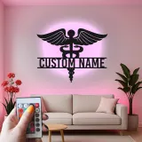 Cartel de metal LED Caduceo personalizado Regalo para profesionales médicos Decoración de oficina o clínica