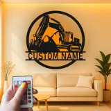 Cartel de metal LED personalizado de excavadora para regalo de construcción para él, decoración de garaje u oficina 1