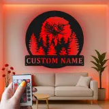 Cartel de metal LED personalizado de águila en el bosque, regalo para amantes de la naturaleza, decoración rústica de cabaña