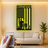 Personalized Soldier Metal Flag | Custom Army Name Sign for Veteran | Patriotic LED Wall Art & Military Decor