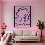 Insegna LED cuffie personalizzata | Decorazione murale in metallo su misura per studio musicale | Decor con nome per DJ | Idea regalo per musicista