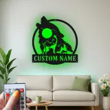 Custom Wolf Howling Led Light Metal Wall Art Personalized Gift for Nature Lovers Rustic Cabin Decor