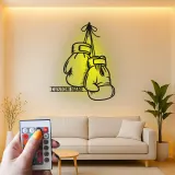 Insegna in metallo personalizzata con guantoni da boxe e luce LED - Regalo personalizzato per pugili, palestra o decorazione per angolo dedicato 1