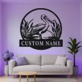 Custom Pelican Metal Wall Art | RGB LED Light Coastal Sign | Personalized Beach House Decor | Unique Gift for Bird Lovers