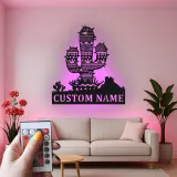Décoration murale en métal personnalisée avec lumière LED en forme de cactus - Cadeau de décoration désert pour le salon