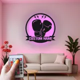 Cartel de metal LED de guantes de boxeo personalizado regalo para boxeadores, gimnasio o decoración de cueva de hombre 2