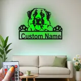 Décoration murale en métal LED personnalisée Saint Bernard - Cadeau pour amoureux des chiens, décoration pour salon