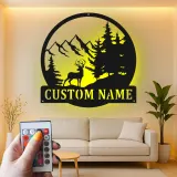 Custom Deer Mountain Scene Led Light Metal Wall Art Personalized Nature Lover Gift Cabin Decor