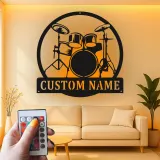 Insegna in metallo LED personalizzata per batteristi - Regalo per musicisti - Decorazione per studio o sala musica 1