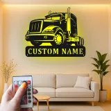 Personalized Trucker Sign with LED | Custom Semi Truck Metal Wall Art | Big Rig Decor for Man Cave, Garage | Gift for Husband