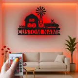 Custom Farmhouse LED Metal Sign | Personalized Barn & Windmill Wall Art | Rustic Family Name Decor for Country Home
