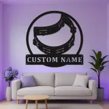 Personalized Tambourine Sign | LED Metal Wall Art for Music Room | Custom Musician Nameplate | Percussionist Gift