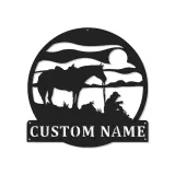 Insegna in metallo LED personalizzata con cowboy e cavallo - Regalo western per lui, decorazione rustica per ranch 2