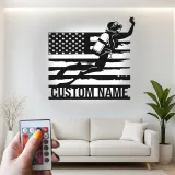 Scuba Diver American Flag LED Art | Personalized Metal Wall Decor | Custom Name Sign for Divers | Nautical Gift