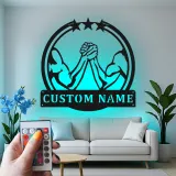 Custom Arm Wrestling Led Light Metal Wall Art Personalized Gift for Him Man Cave Decor