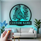 Décoration murale en métal personnalisée avec oiseau cardinal et rétroéclairage LED - Cadeau pour amoureux de la nature - Décor pour salon ou jardin