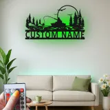 Cartel de pesca personalizado con luz LED | Arte mural de metal personalizado para casa de campo | Regalo para pescador y angler