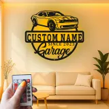 Insegna Garage Challenger Personalizzata | Insegna in Metallo LED | Decorazione per Man Cave per Appassionati di Auto