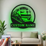 Custom Train Locomotive Led Light Metal Wall Art Personalized Gift for Train Enthusiasts Man Cave Decor 1