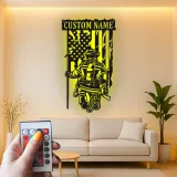 Personalized Firefighter LED Metal Sign | Custom Fireman Wall Art | Patriotic Hero Gift | Firehouse Decor