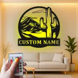 Custom Desert Cactus Led Light Metal Wall Art Personalized Southwest Gift Living Room or Patio Decor