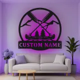 Décoration murale en métal personnalisée Aventure en Canoë avec rétroéclairage pour les passionnés d'extérieur