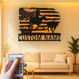 Cartel de metal personalizado con luz LED de vaquero rodeo, regalo western para él, decoración rústica de rancho