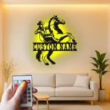 Insegna in metallo LED personalizzata con cowboy e cavallo - Regalo western per ranch o decorazione per man cave