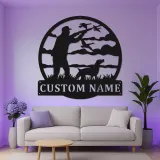 Insegna in metallo con cacciatore di anatre personalizzata | Arte murale da caccia illuminata LED | Decor per baita personalizzato | Regalo per appassionati di outdoor