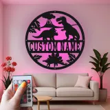 Insegna in metallo LED personalizzata con dinosauro per decorare la stanza dei bambini, regalo per la nursery per amanti dei dinosauri