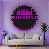 Cartel de metal LED del bosque de sierras personalizado, regalo para carpinteros, decoración rústica para el taller